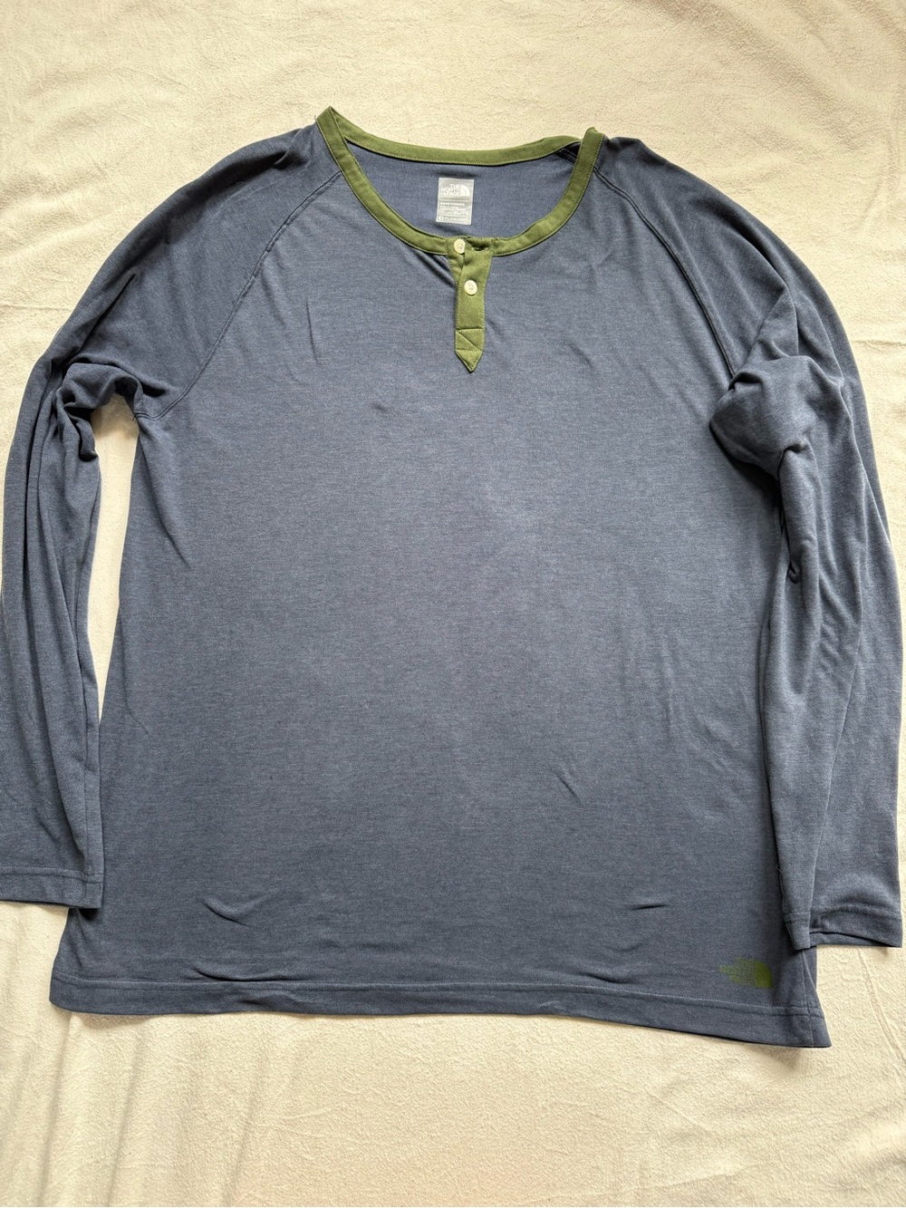 The North Face FlashDry Henley Shirt Men's XL Blue Gray Olive Trim
